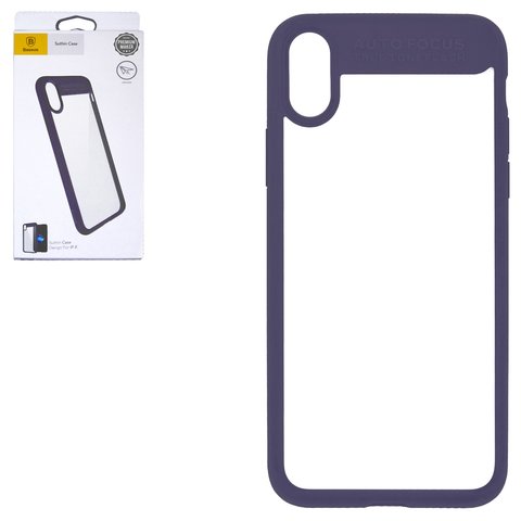 Чехол Baseus для iPhone X, синий, прозрачный, стекло, силикон, #ARAPIPHX SB15
