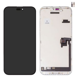 Дисплей для iPhone 16 Pro Max, черный, с рамкой, High Copy, без микросхемы, AMOLED , GX OEM soft, 120Hz