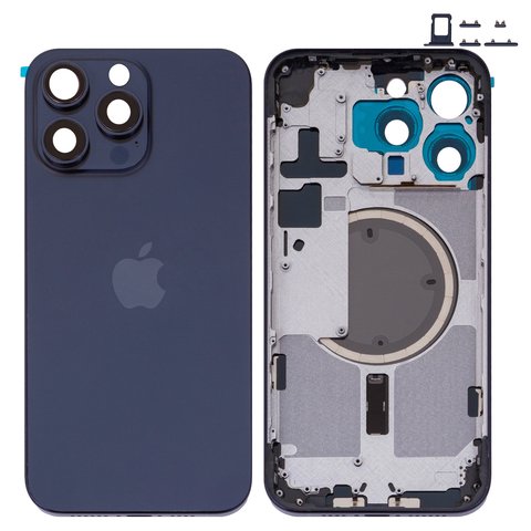 Корпус для iPhone 15 Pro Max, синій, з тримачем SIM карти, з боковими кнопками, Original PRC , EU Version, blue titanium