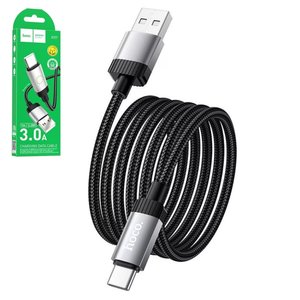 USB кабель Hoco X117, USB тип C, USB тип A, 100 см, 3 A, черный, с индикатором, в нейлоновой оплетке, #6942007652568