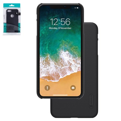 Funda Nillkin Super Frosted Shield puede usarse con iPhone XS Max, negro, mate, con soporte, con orificio para logotipo, plástico, #6902048164680