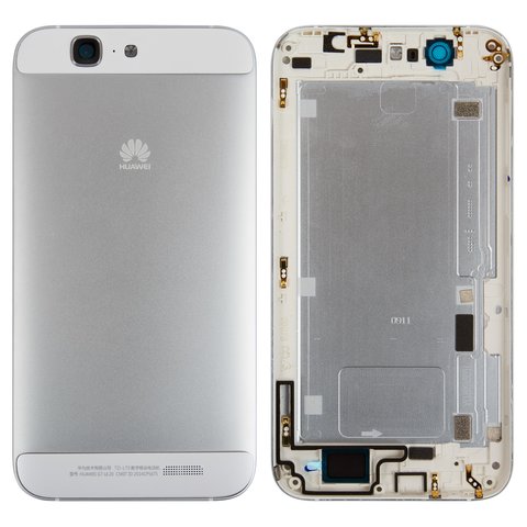 Housing Back Cover compatible with Huawei Ascend G7, silver, without SIM card tray, with side button 