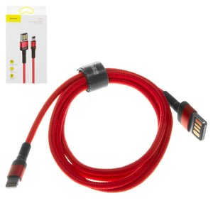 USB Cable Baseus Cafule, USB type A, Lightning, 100 cm, 2.4 A, red, nylon braided  #CALKLF G09