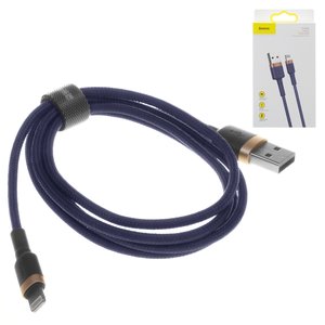 USB Cable Baseus Cafule, USB type A, Lightning, 100 cm, 12 W, 2.4 A, golden, dark blue, nylon braided  #CALKLF BV3