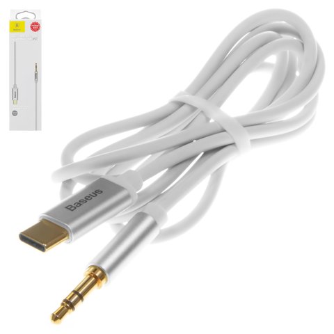 AUX cable Baseus M01, USB tipo C, TRS 3.5 mm, 120 cm, blanco, #CAM01 02