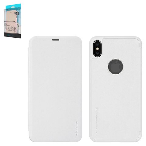 Case Nillkin Sparkle laser case compatible with iPhone X, iPhone XS, white, with logo hole, flip, PU leather, plastic  #6902048147393