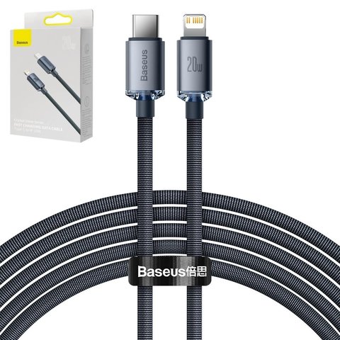 Cable USB Baseus Crystal Shine Series, USB tipo C, Lightning, 200 cm, 20 W, negro, con revestimiento de nylon, #CAJY000301