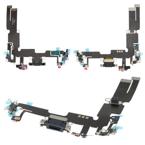 Flat Cable compatible with iPhone 14 Plus, charge connector, black, with components, HC, charging board 