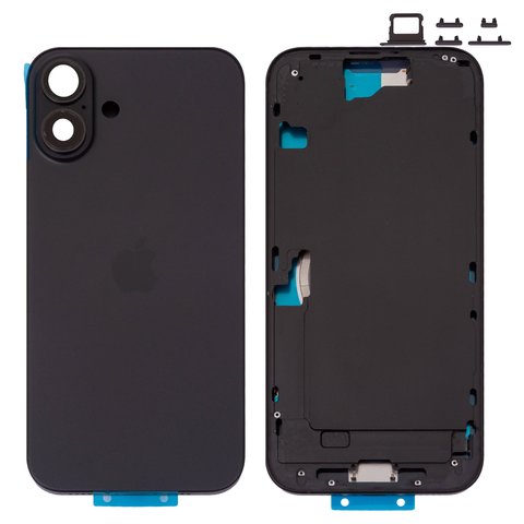 Housing compatible with iPhone 16 Plus, black, with SIM card holders, with side buttons, Original PRC , EU version 