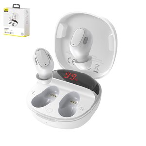 Auricular Baseus WM01 Plus, inalámbrica, de vacío, blanco, con funda de carga, con LCD, con cable USB Tipo C, #NGWM010002 NGWM01P 02