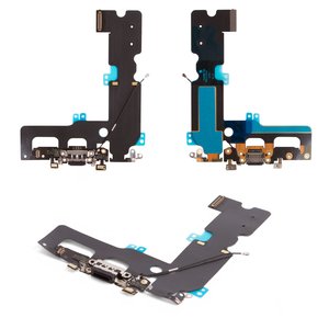 Шлейф для iPhone 7 Plus, конектора навушників, конектора зарядки, чорний, з компонентами