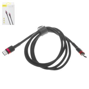 USB кабель Baseus Cafule, 2xUSB тип C, 100 см, 60 Вт, 3 A, чорний, червоний, в нейлоновому обплетенні, #CATKLF G91