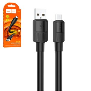 USB кабель Hoco X84, USB тип A, micro USB тип B, 100 см, 2,4 А, чорний, #6931474770981