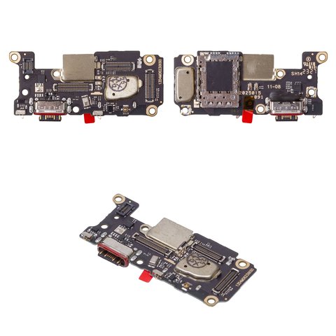 Шлейф для Xiaomi Poco F5 Pro, коннектора зарядки, с микрофоном, с компонентами, High Copy, плата зарядки