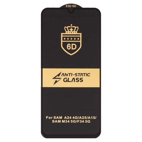 Защитное стекло ESD 6D для Samsung A155 Galaxy A15, A156 Galaxy A15 5G, A245 Galaxy A24, A256 Galaxy A25, M156 Galaxy M15, M346 Galaxy M34, совместимо с чехлом, Full Glue, Anti Static, без упаковки , черный